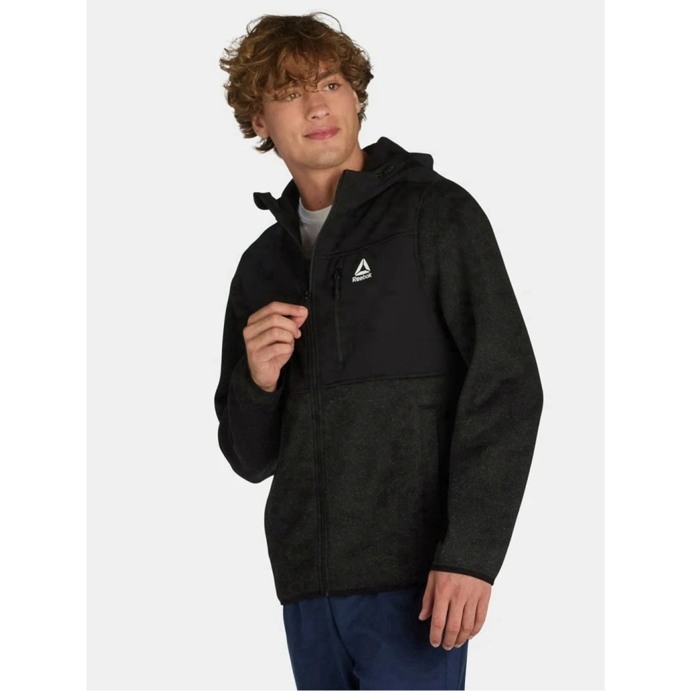 Reebok Delta Mens Jacket Hooded Sweater Fleece Black Size L Run Hike Jog Casual
